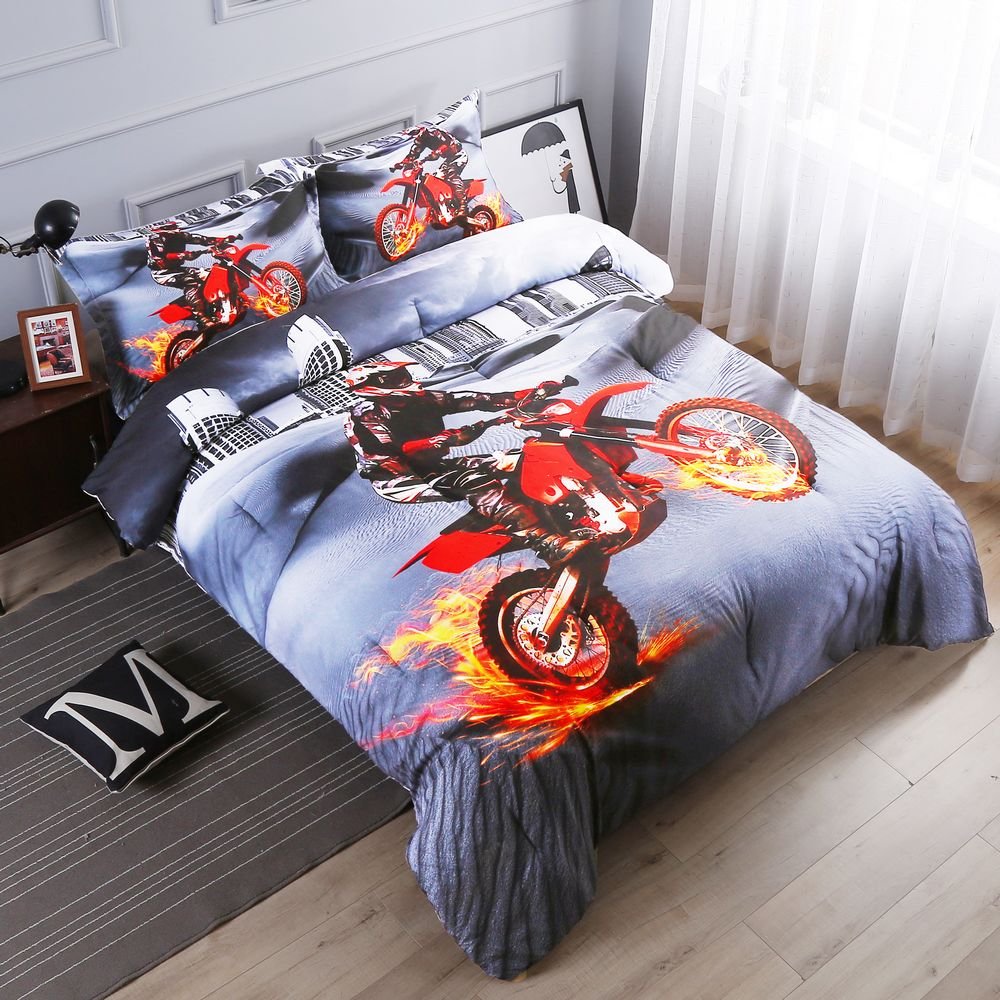 SHOMPE Dirt Bike Comforter Sets Full Size Racing Motocross Sports Extreme Theme Bedding Sets for Boys