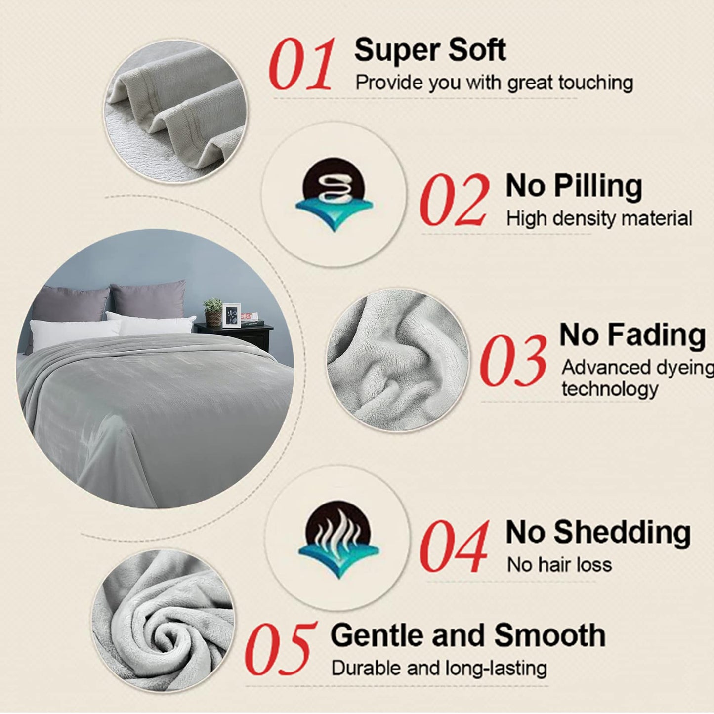 EASELAND Soft King Size Blanket All Season Warm Microplush Lightweight Thermal Fleece Blankets for Couch Bed Sofa,90x108 Inches,Silver Gray