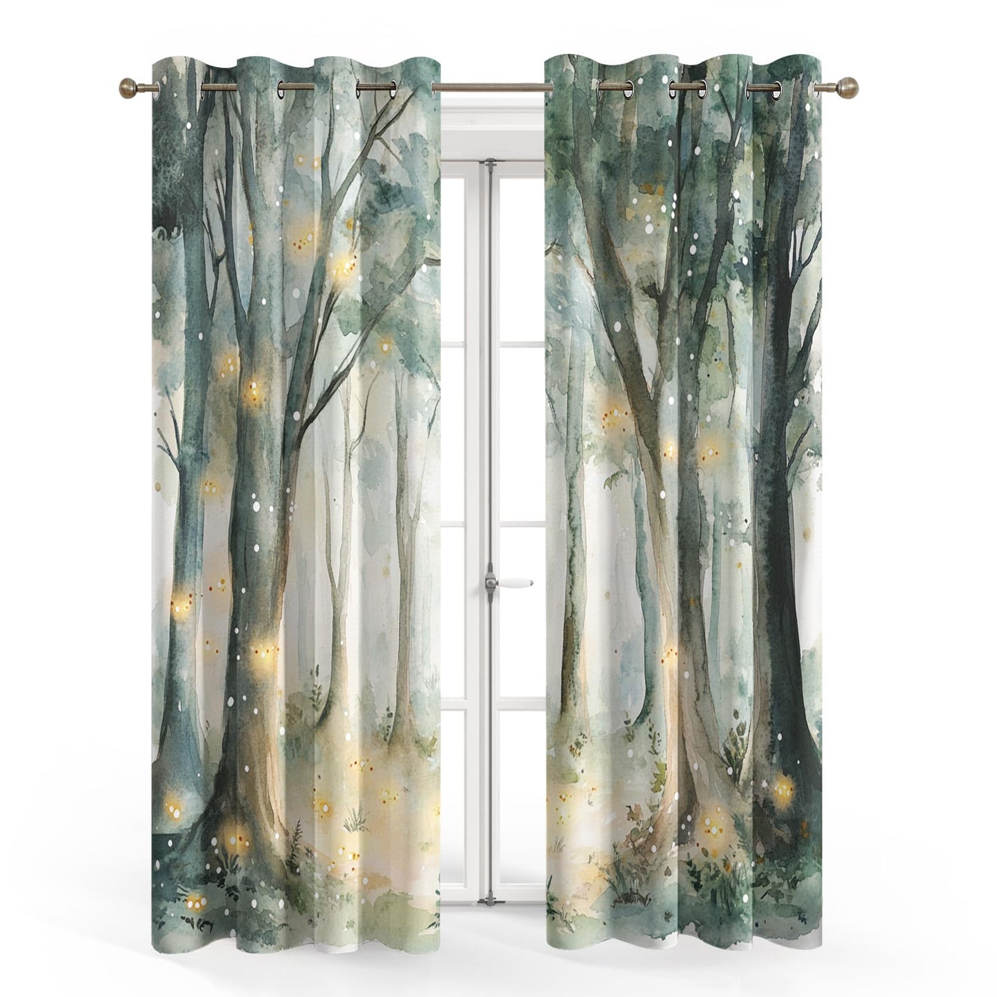 Magic Enchanted Forest Curtains, Fairy Tale Window Curtains, Watercolor Tree Blackout Curtains 54 Inches Long, Thermal Grommet Drapes for Bedroom Living Room, 2 Panels Set - HjL694