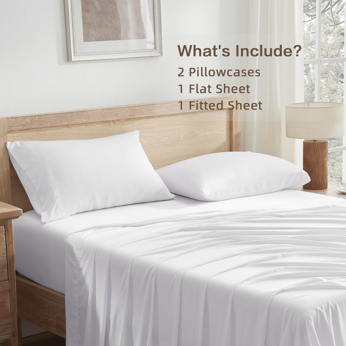 Andency White King Sheets Set, 100% Viscose Derived from Bamboo, Cooling Summer King Size Sheets Set, Deep Pocket Up to 16", Silky Soft Bed Sheets, Hotel Luxury Breathable Bedding Sheets & Pillowcases