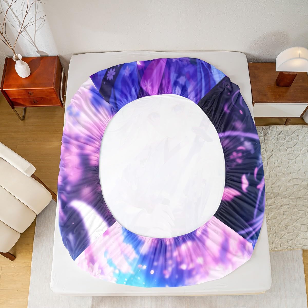 Erosebridal Anime Girl Twin Bedding Set for Kids, Kawaii Japanese Anime Fitted Sheet Cartoon Girl Bed Sheets Sci Fi Style Japanese Animation Sheets for Kids Girls Teens Adult Bedroom
