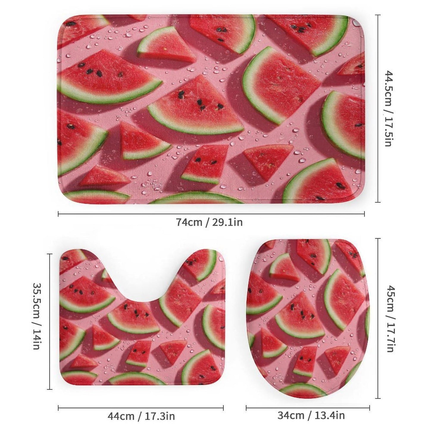 INSFBRB Modern Colorful Watermelon Shower Curtain Sets with Rug,Toilet Lid Cover and Bath Mat,Rustic Realistic Summer Fruit Watermelon 4 Piece Bathroom Set