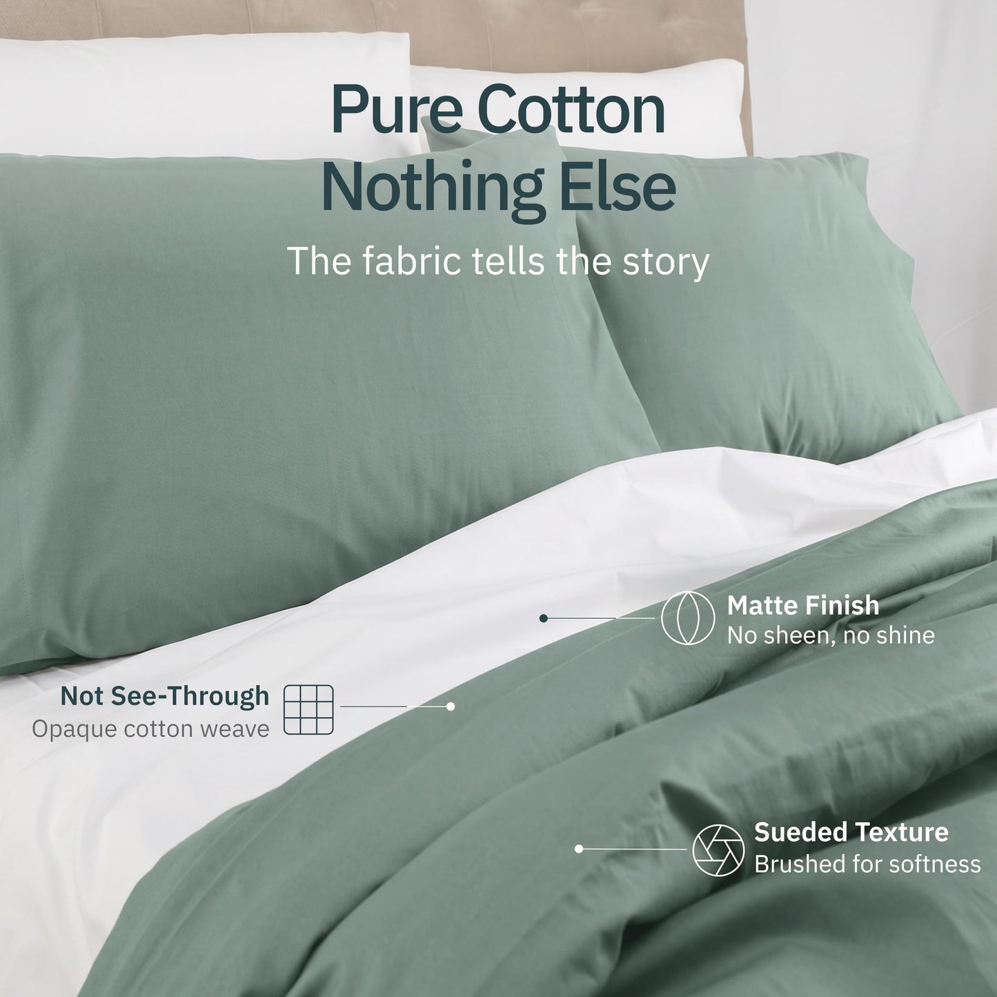 Super Soft Queen 100% Cotton Sheet Set - 4 Pcs - Durable Sheets, Deep Pockets, Easy Fit, Lightweight & Breathable, Suitable For Hot Sleepers & All Seasons, Minimal Wrinkles - Sage Green