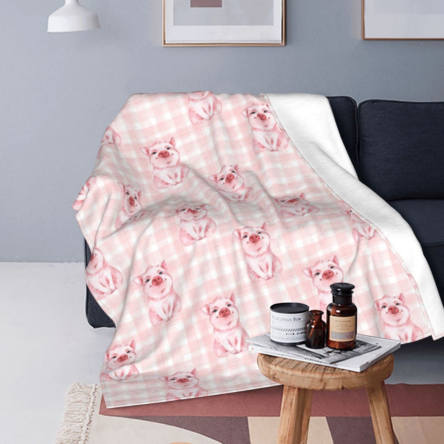 Pink Pig Cute Piggy Throw Blanket Soft Bed Blankets Lightweight Cozy Plush Flannel Fleece Blanket for Sofa Couch Bedroom 50"x40" Small