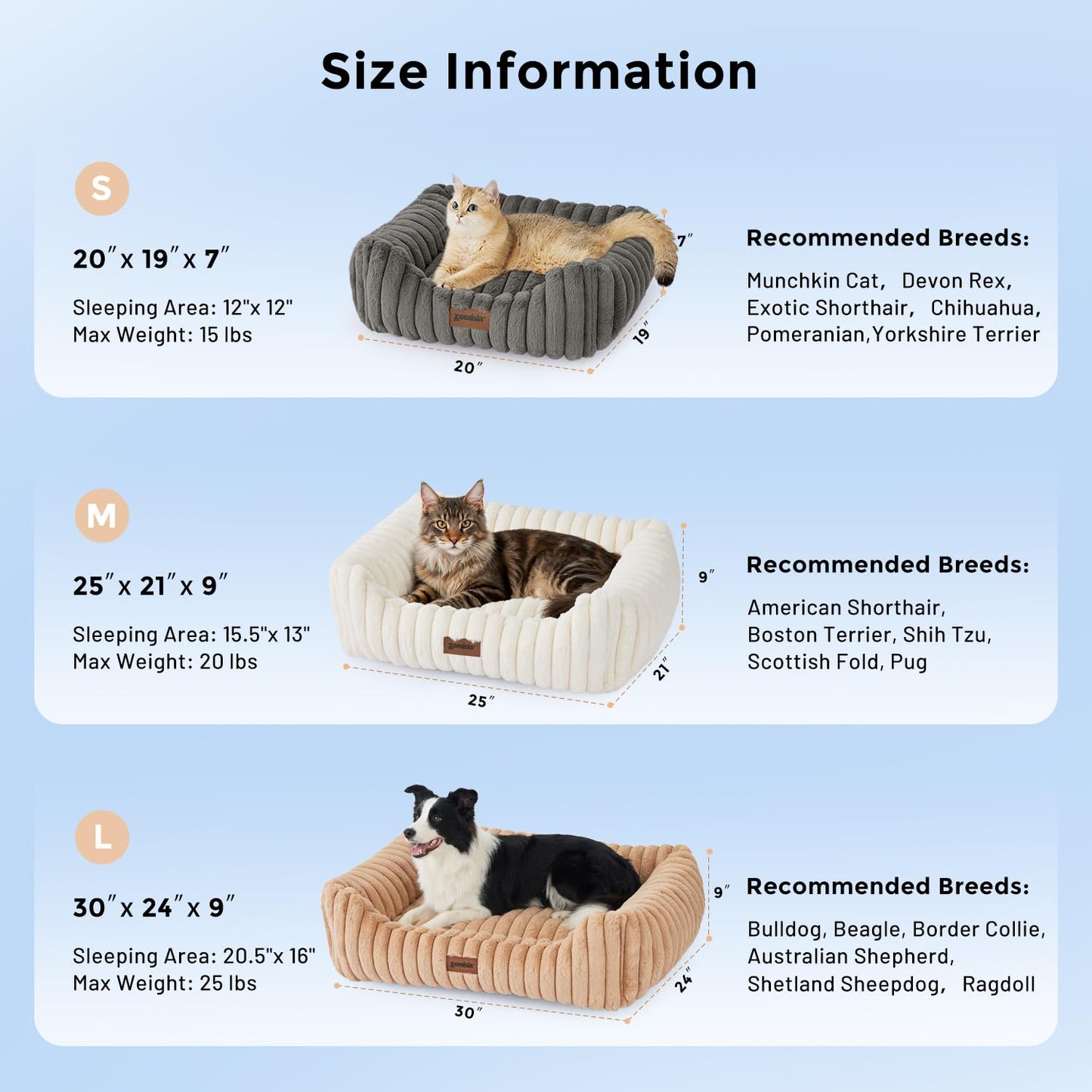 ZOMISIA Large Cat Beds - Orthopedic Dog Bed for Medium Dogs, Rectangle Pet Bed with Fluffy Removable Washable Cover, 25x21x9inches, Grey