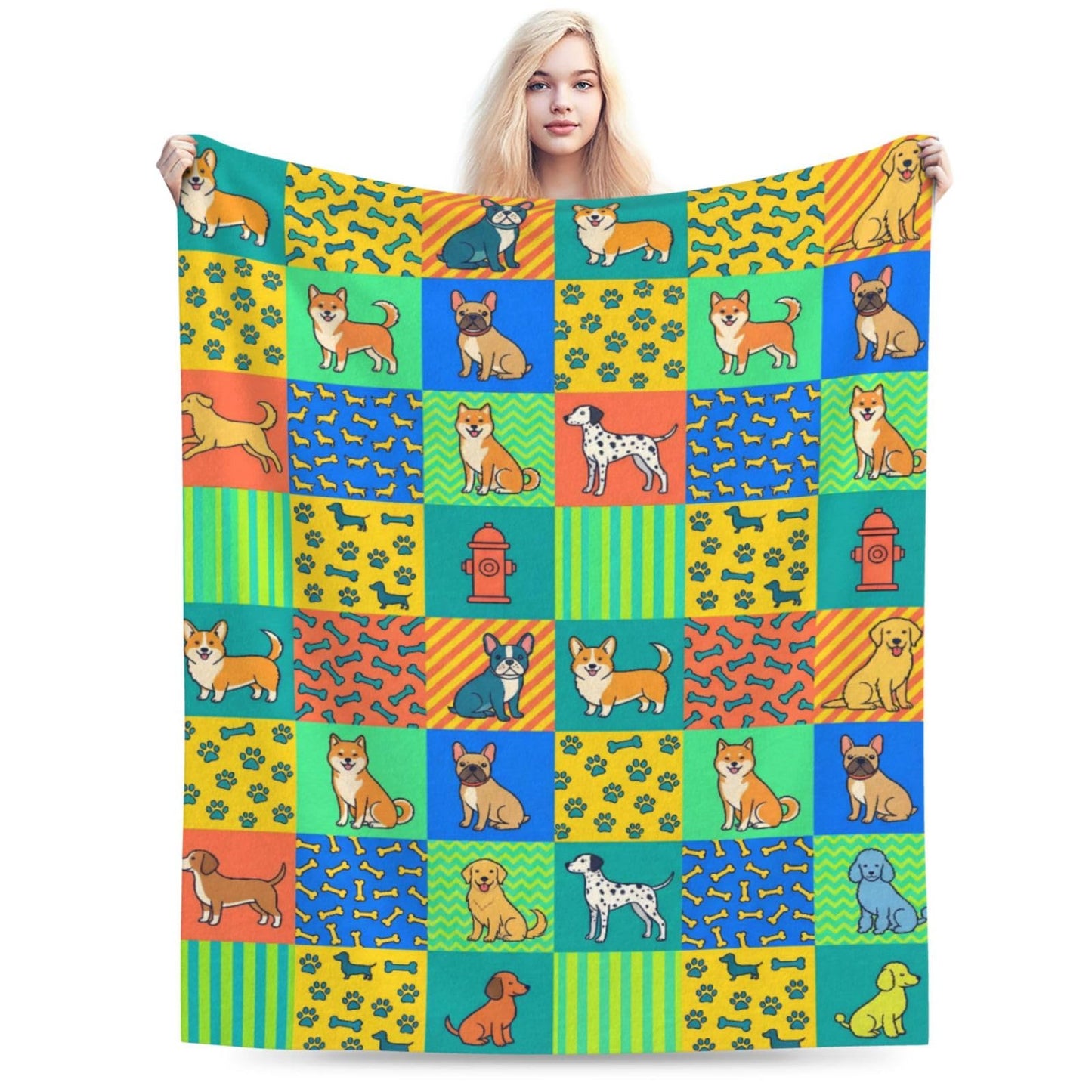 Gbuzozie Cute Dogs Paws and Bones Fleece Blanket Lightweight Ultra-Soft Pet Animal Gift for Dog Lover Throw Blanket for Sofa Couch Bed Camping Travel - Super Soft Cozy Microfiber Blanket 60"X50"