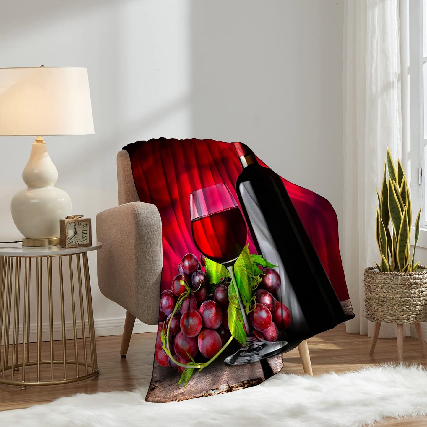Red Wine Blanket 40" x 50" Grapes Romantic Wedding Glasses Super Soft Bedding Fleece Throw Blanket Microfiber Flannel Blankets Couch Sofa Warm Lightweight for Boys Girls
