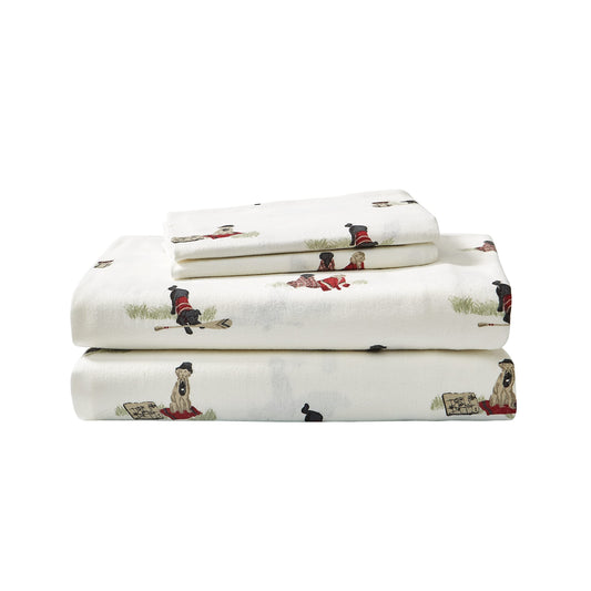 Eddie Bauer - Flannel Sheets King Size, Anti-Pilling & Wrinkle Resistant Cotton, Touchably Soft for All-Season Comfort - Bed Sheets with Matching Pillowcases & Fitted Sheet (Retriever Adventure Ivory)