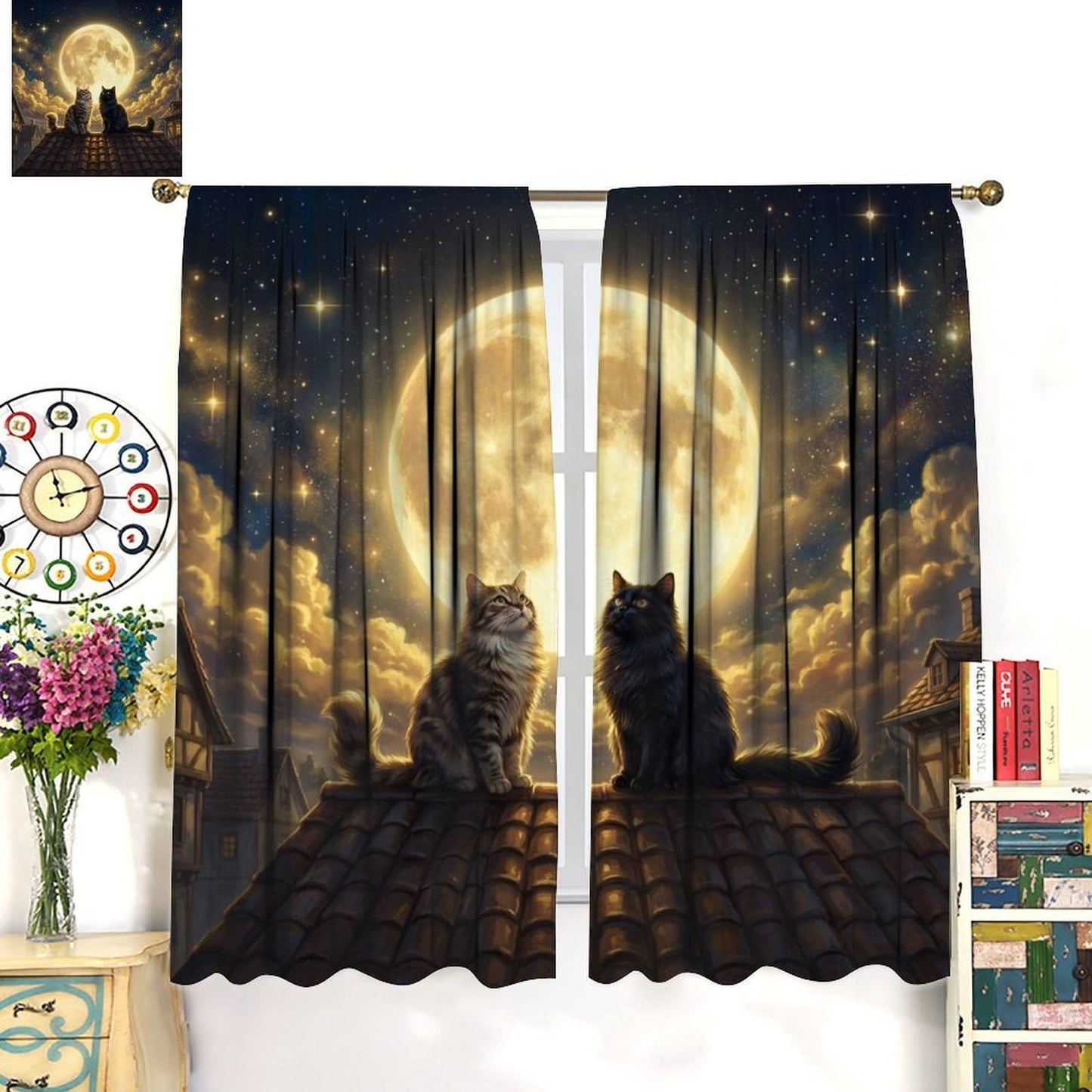 PHTAYOT Cat Curtains for Girls Boy Home Decor Lovely Pet Kitten Cute Kids Animal Pattern for Bedroom Living Room Bathroom Rod Pocket Decor Window Drapes,2 Panels Set,42x45 Inch