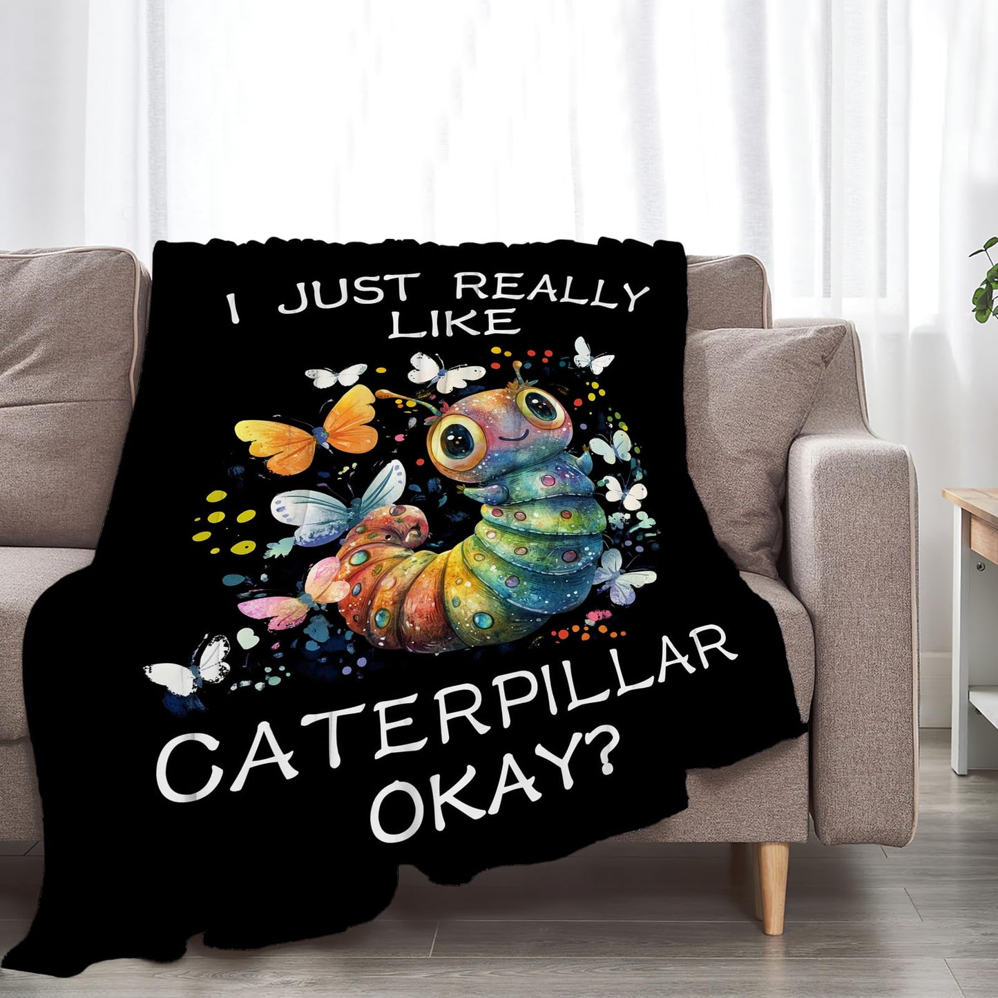 Caterpillar Blanket Soft Fuzzy Fleece Cute Insect Caterpillar Butterfly Throw Blankets Decor Cozy Warm Plush Flannel Blankets Gifts for Boys Girls Men Women Home Chair Sofa Couch Bed 50"X40"