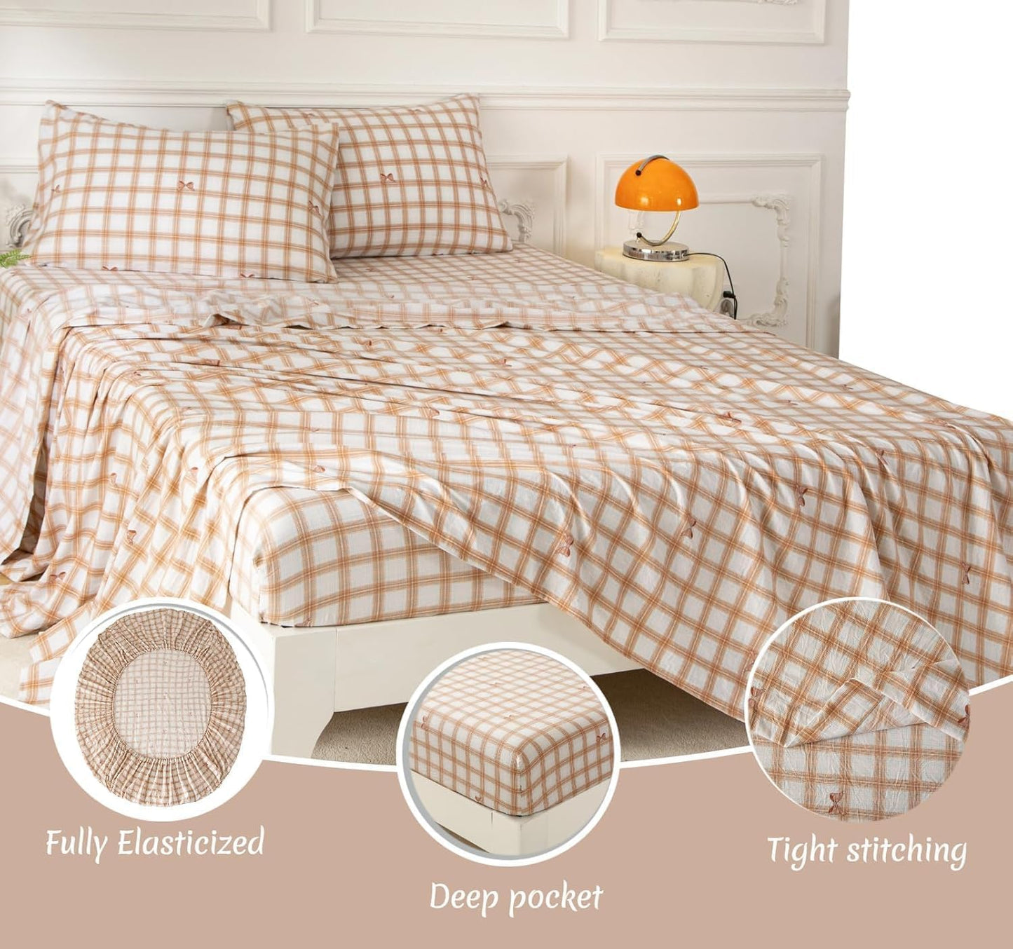 SDY Bowknot Checkered Twin Size Comforter Set, Luxury Soft Bed in a Bag Twin 5 Pieces, All Season Bedding Set with Comforters, Sheets, Pillowcase & Sham
