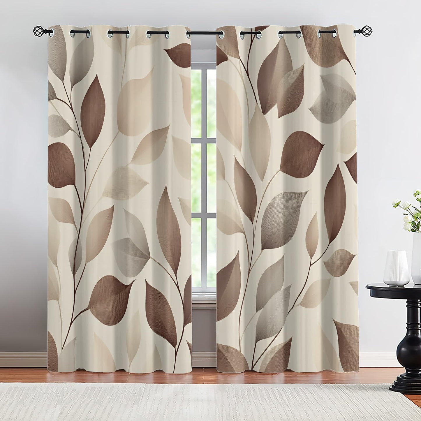 JAXIUOF Botanical Blackout Curtains 63 Inch Long 2 Panels, Leaves Curtain Plants Window Treatments Thermal Insulated Drapes for Bedroom Living Room
