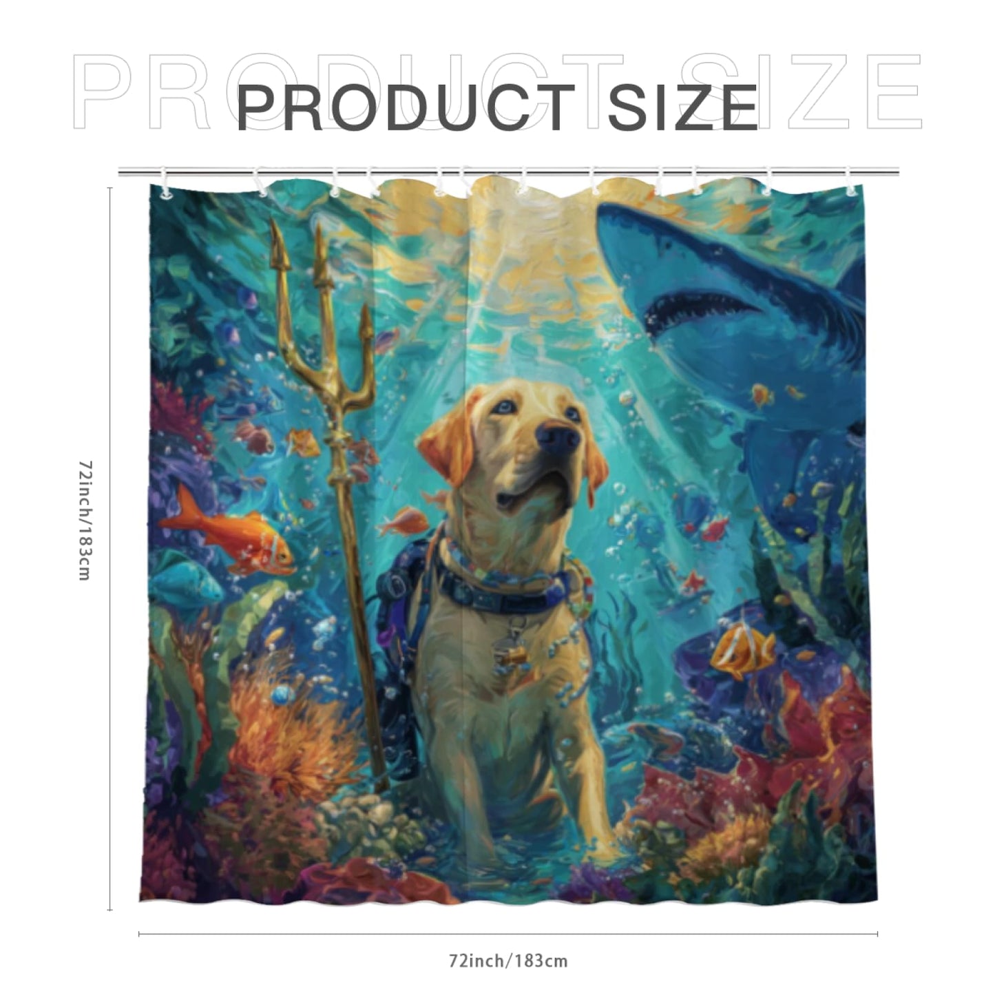Wordatu Cute Labrador Retriever Shower Curtain for Bathroom Decor Ocean Shark Funny Animal and Child Fabric Waterproof Polyester 12 Hooks 72x72 Inches