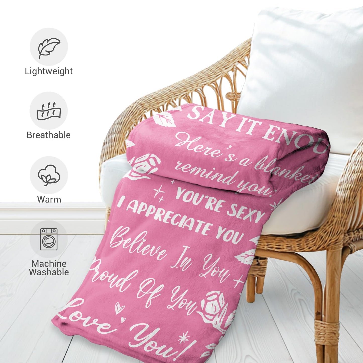 Jekeno Affirmation Blanket Gifts for Her Wife Girlfriend Women I Love You Inspirational Positive Romantic Rose Blankets Throw for Anniversary Birthday Decor Home Sofa Couch 50"x60"