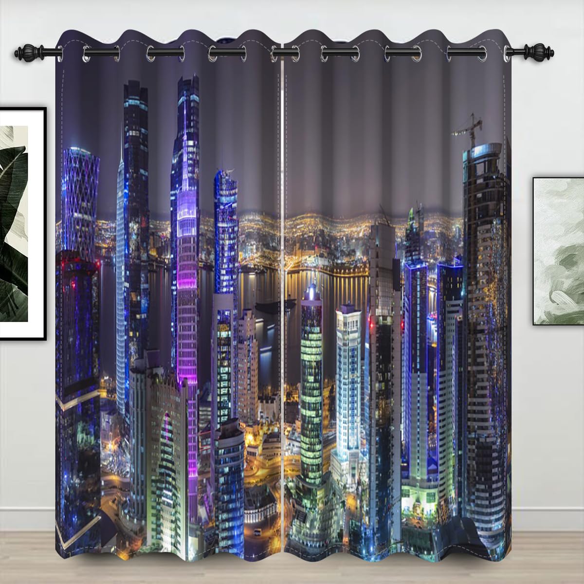 Umpoo New York Night View Blackout Curtains Urban Skyline Skyscraper Modern City Buildings Curtain for Office Living Room Bedroom Decor Window Drapes 2 Panel Set, 42x63 Inches