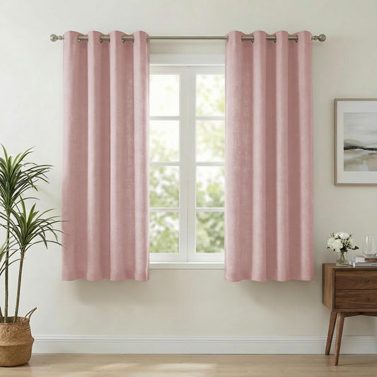 NICETOWN Blush Pink Linen Blended Curtains 63 Inch for Baby Bedroom, Light Filtering Semi Sheer Burlap Curtains Farmhouse Grommet Privacy Window Drapes for Nursery, 2 Panels (52 x 63 Inch)