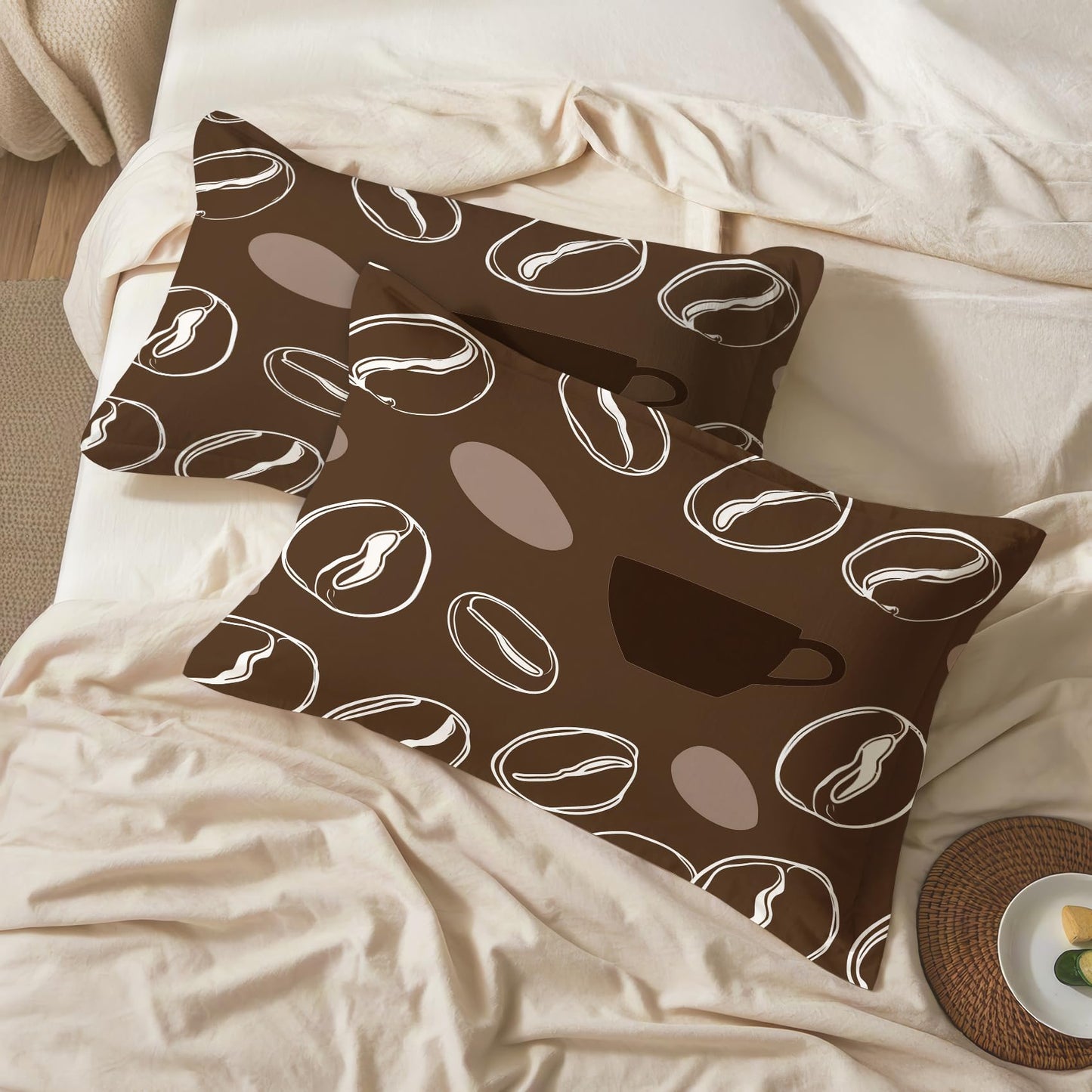 Solvivae Coffee Pillow Cases King Size Set of 2, Coffee Bean Pillowcases with Envelope Closure for Couch, Soft Breathable Microfiber Decorative Bed Pillow Covers, Gifts for Women & Men