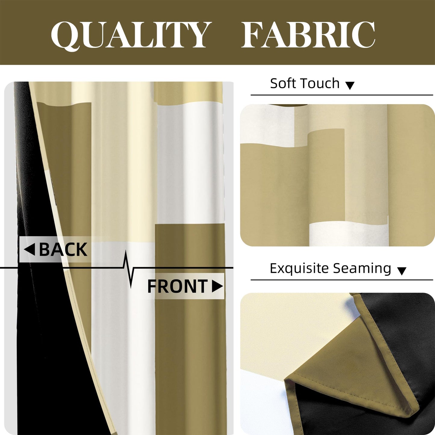 Tyrot Beige 100% Blackout Curtains for Bedroom 63 inch Long 2 Panels Set White Beige Modern Abstract Geometric Black Out Curtains Insulated Room Darkening Window Drapes for Living Room, 52Wx63L