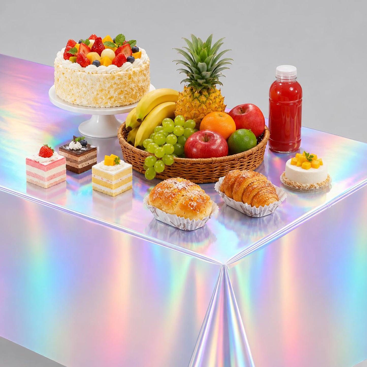 NKPDAXM 3 Pack Iridescent Tablecloths, Shiny Disposable Foil Plastic Holographic Table Covers for Rainbow Disco Bachelorette Bridal Wedding Party Decorations, 54" x 108"