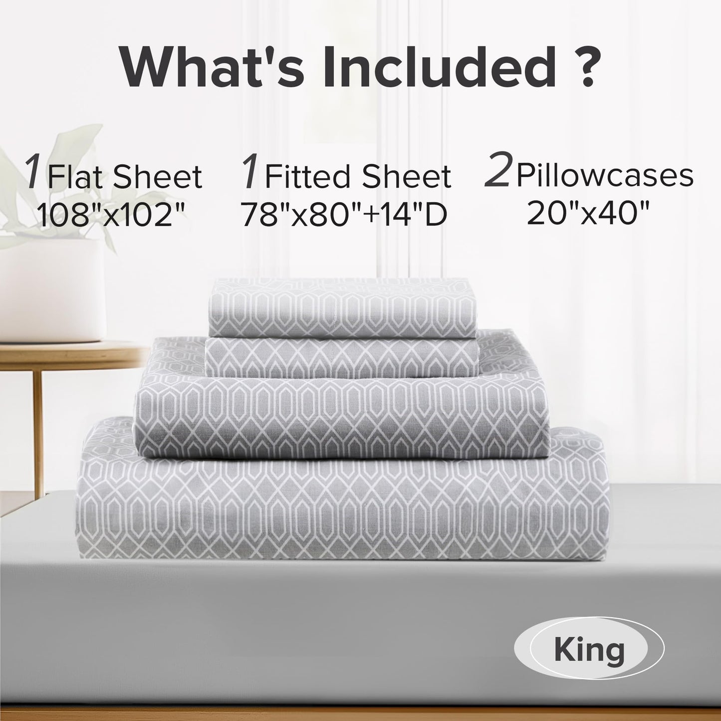 Comfort Spaces 100% Cotton Sheet Set Breathable, Lightweight, Soft with 14" Elastic Pocket Fits up to 16" Mattress, All Season Cozy Bedding, Matching Pillow Case, King Diamond Taupe 4 Piece