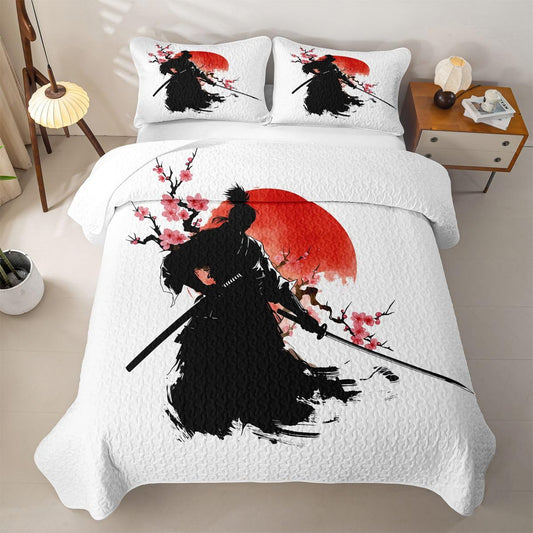 Erosebridal Samurai Quilts Twin Size - Japan Warrior Bedspread Coverlet Set, Red Sun Quilt Coverlets 2Pcs (Only 1 Pillowcase)