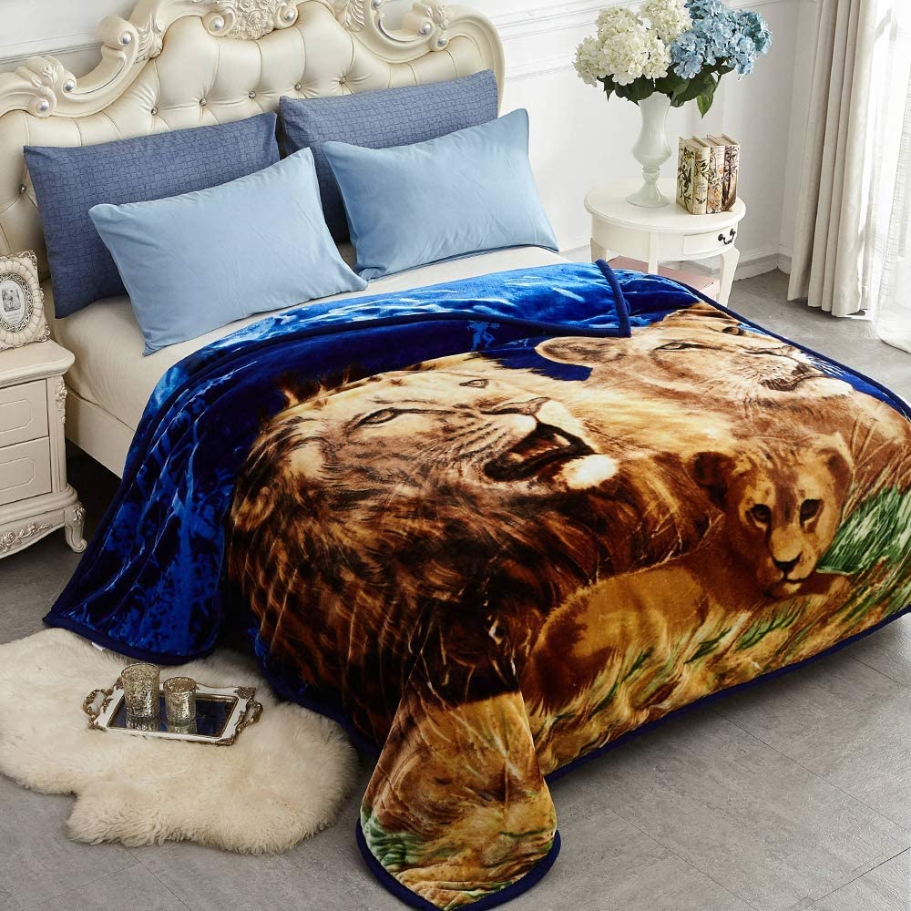JYK Soft Fleece Bed Blanket Queen Size Dolphin/Lion - 520GSM Fuzzy Cozy Luxury Warm Blanket Microfiber, 2 Ply Reversible A&B Pattern Room Home Decor Christmas Decorations, 75" x 87 inches, 5 LB