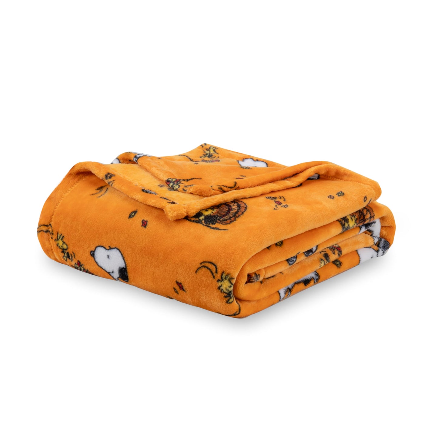 Berkshire Blanket Peanuts® VelvetLoft® Cute Character Snoopy Plush Throw Blanket,Snoopy and Woodstock Fall Birds & Leafs Orange,Throw 55 in x 70 in (Official Peanuts® Product)