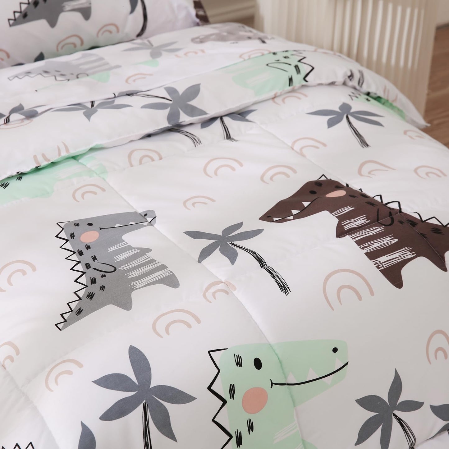 JSD Dinosaur Toddler Bedding Set, 4 Piece Bed-in-a-Bag Comforter Sheet Set, Machine Washable