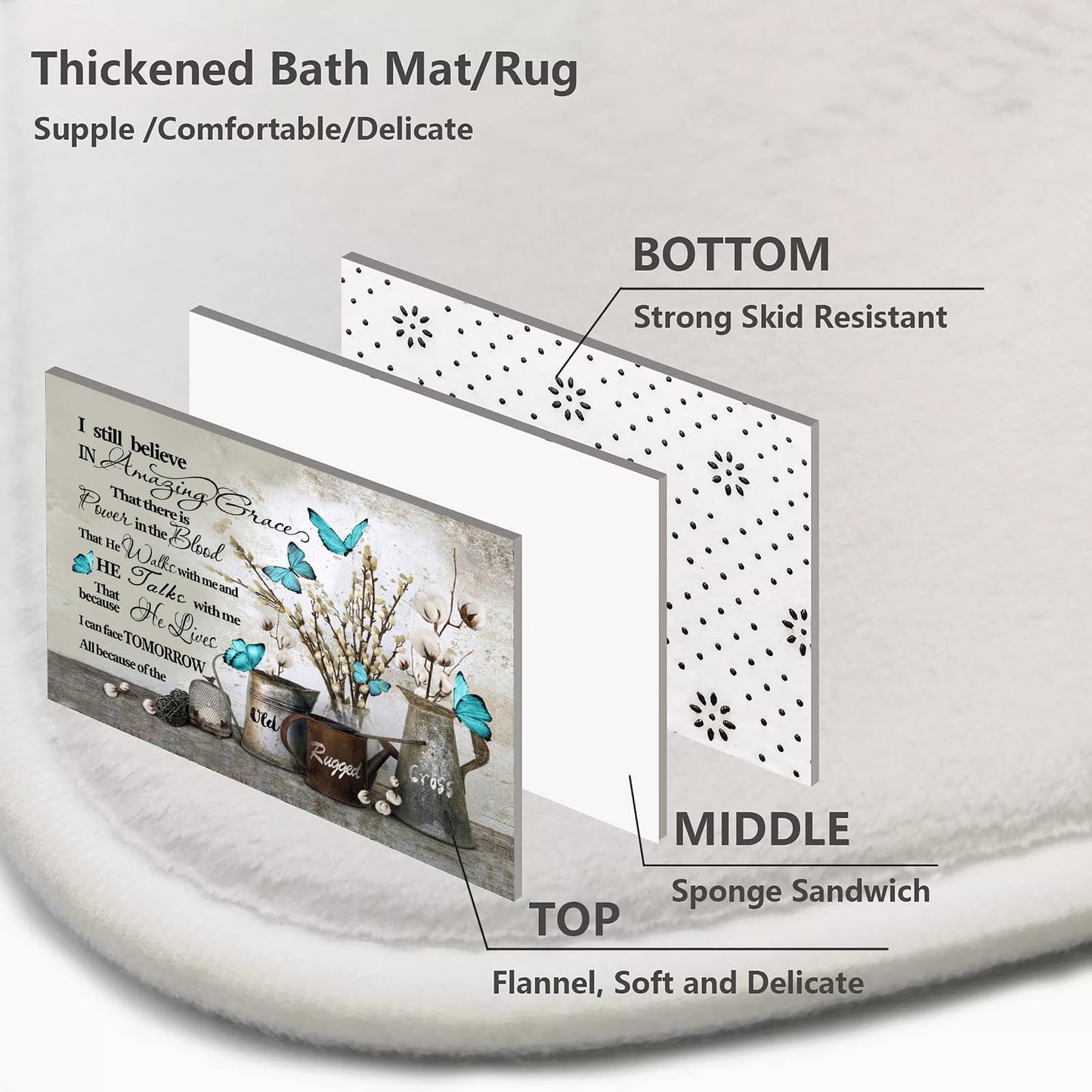 ALEXEX 4 PCS Floral Bible Verse Shower Curtain Sets,Inspirational Quotes Bathroom Set with Shower Curtain and Rugs and Accessories,Farmhouse Floral Blue Butterfly Shower Curtain Bathroom Decor 72 X 72