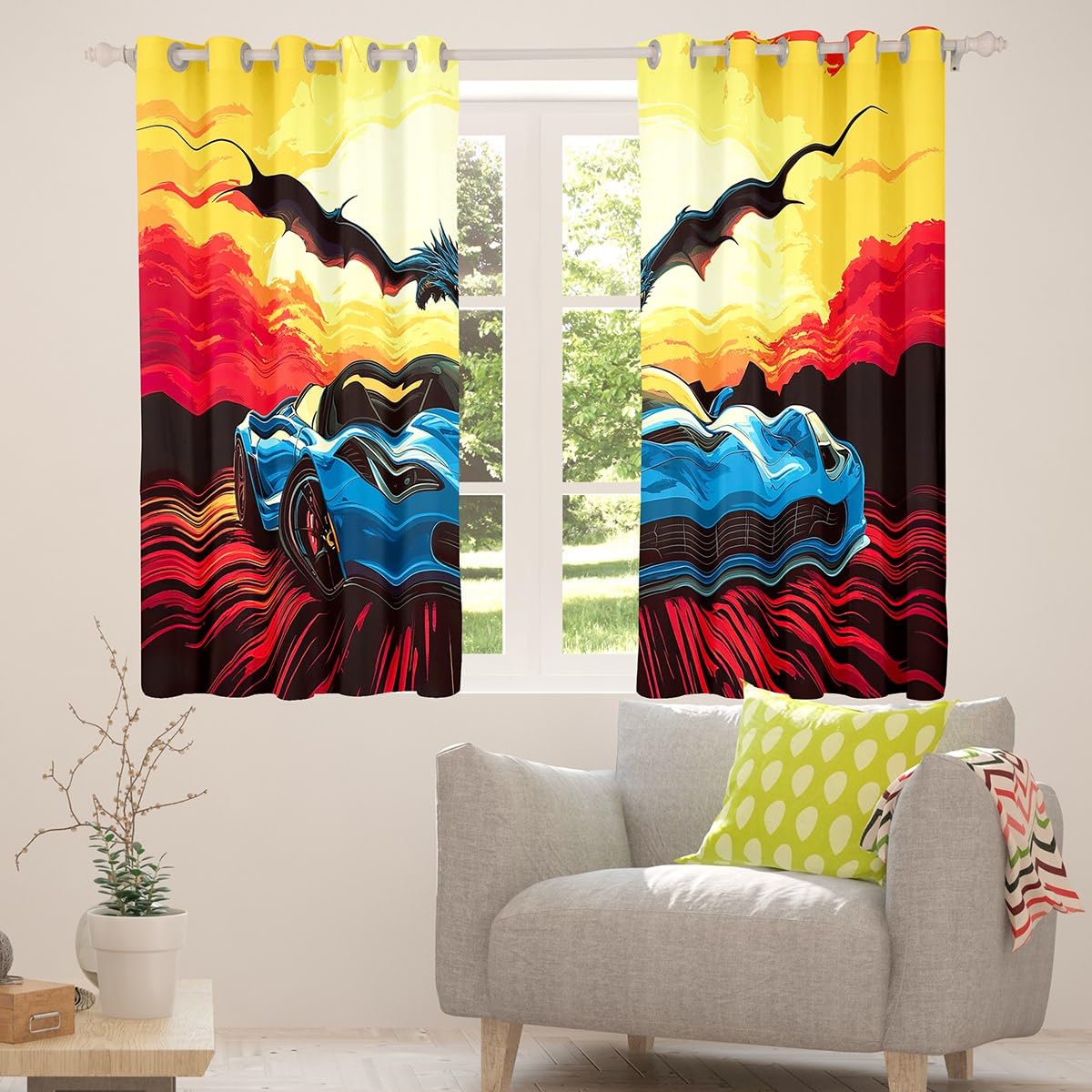 Feelyou Kids Race Car Blackout Curtains Speed Sports Car Window Curtains Racing Car Darkening Drapes Boys Girls Extreme Sports Teens Window Treatments Bedroom Decor (2 Panels, 42 x 63 Inch)