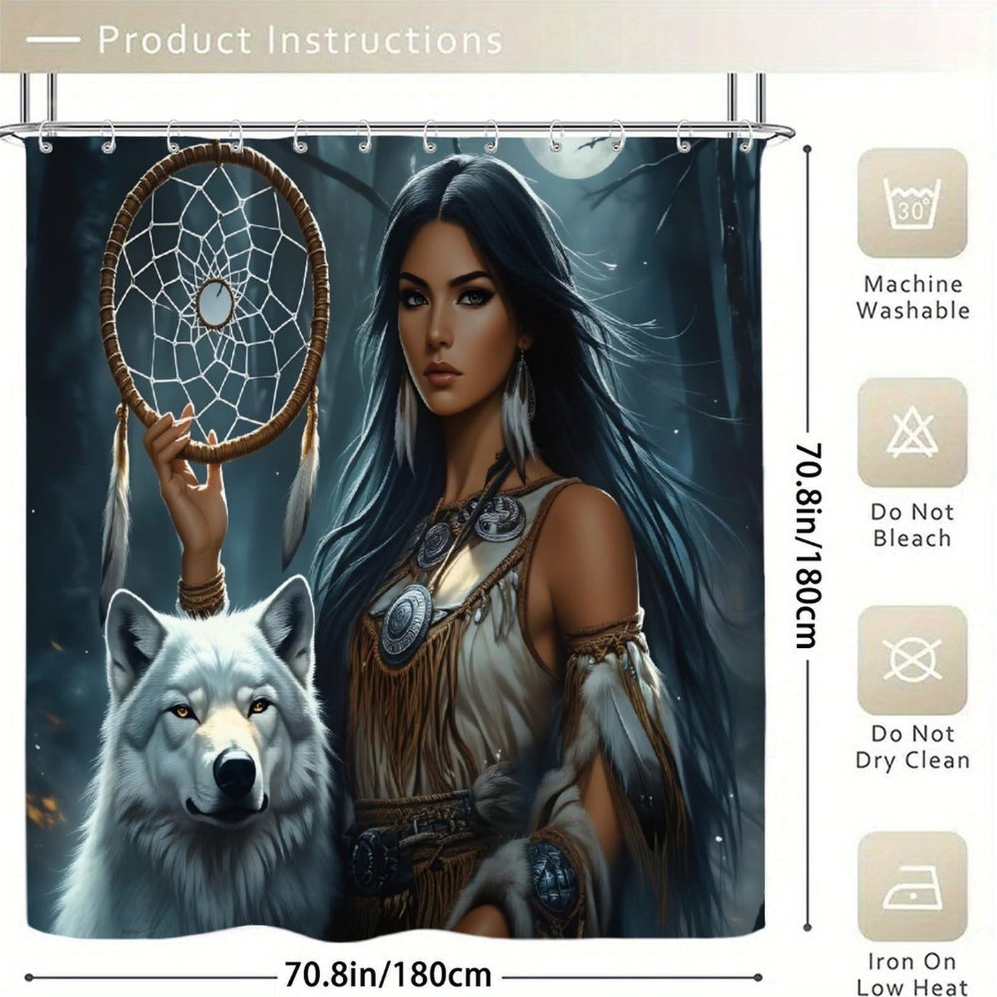 DGOGNFDNG Native American Dreamcatcher & Wolf Shower Curtain 71x71 Inches Waterproof and Bright Fabric Shower Curtains Bathroom Toilet Accessories Decor