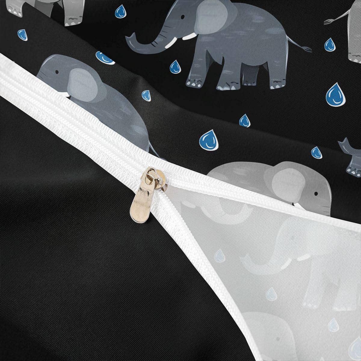 Erosebridal Elephant Comforter Cover Twin Black and Gray Duvet Cover for Kids Teens Raindrops Bedding Set Wild Animals Bed Set