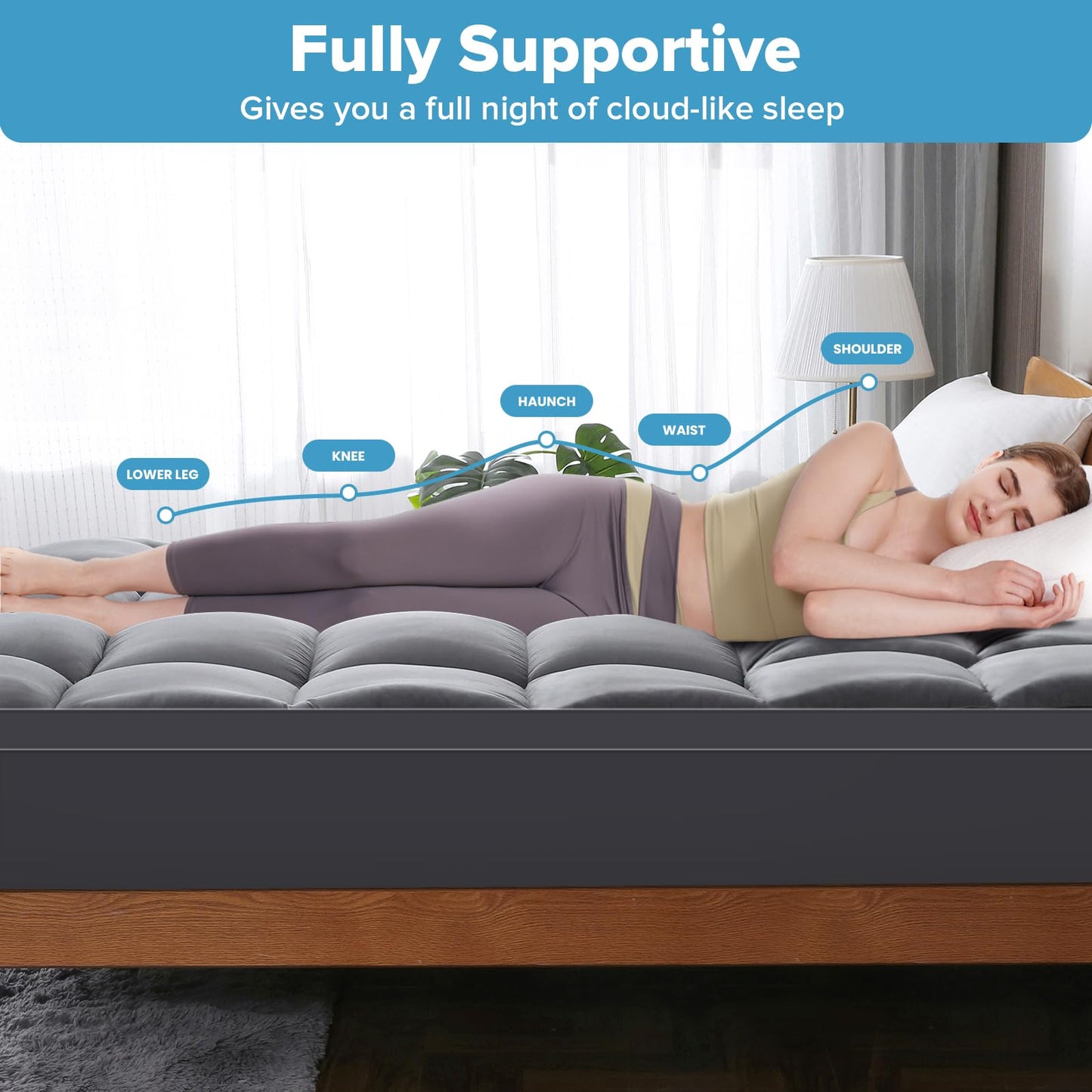 VALUXE California King Mattress Topper Cooling Pillow Top Fitted Mattress Pad Cover Extra Thick Bed Topper Down Alternative Soft Mattress Protector for Back Pain Relief with 8-21 Inch Deep Pocket Grey