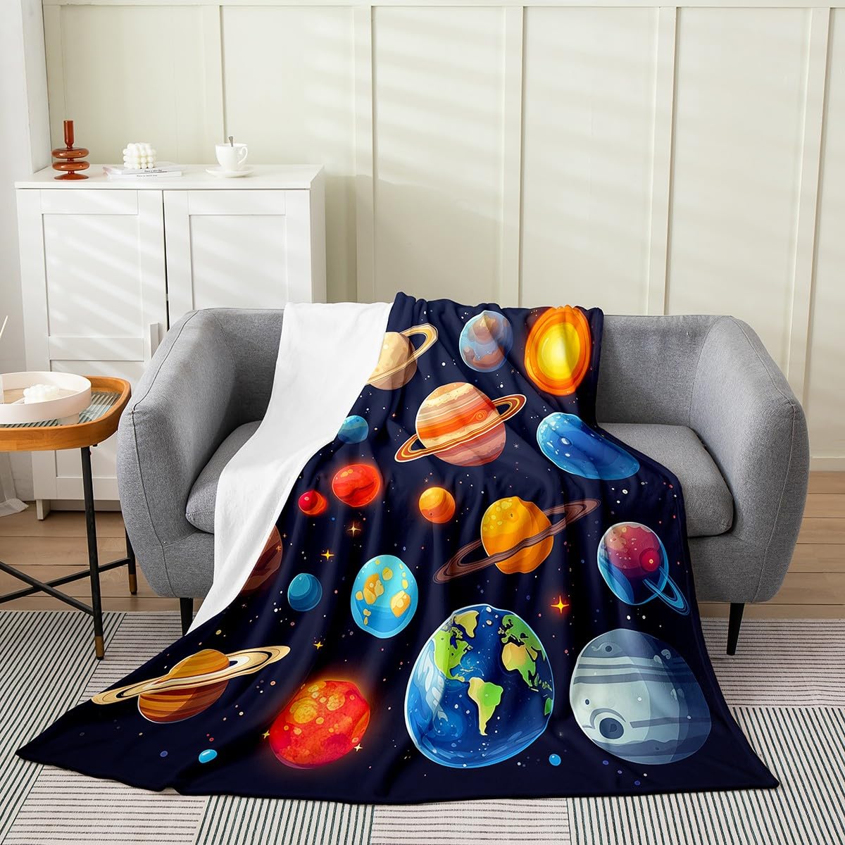 Feelyou Black Solar System Flannel Fleece Throw Blanket for Sofa Couch Girls Boys Baby 30"x40" Outer Space All Season Bed Blanket Room Decorative Universe Planets Fuzzy Blanket Galaxy Plush Blanket