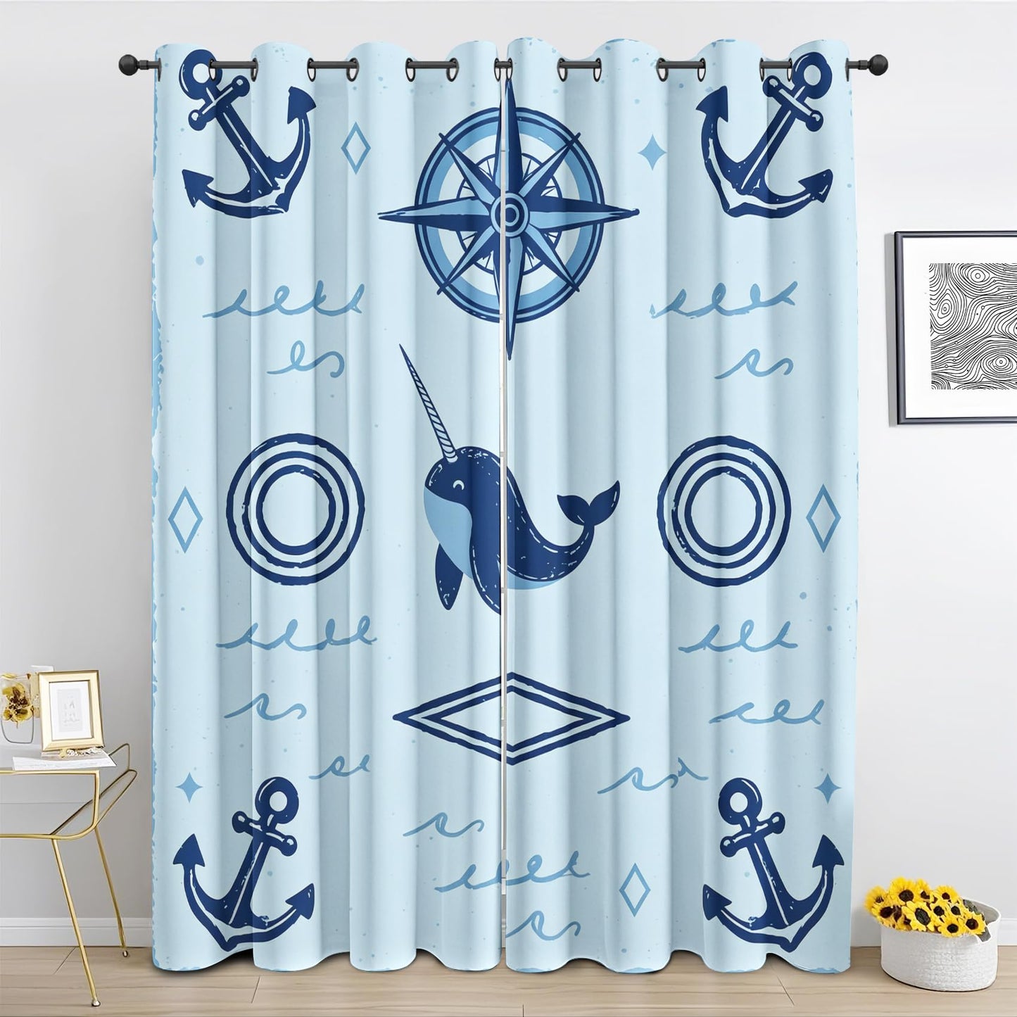 Cartoon Whale Curtains for Living Room