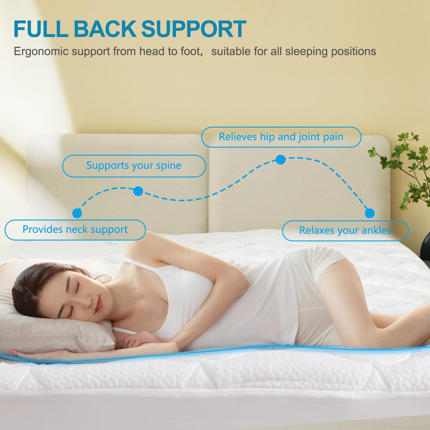 GOLDBOVER Mattress Topper Queen, 2 inch Ultra Soft Quilted Fitted Mattress Pad Cooling Mattress Cover with Thin Down Alternative Filling Noiseless & Breathable (8-21”Deep Pocket)