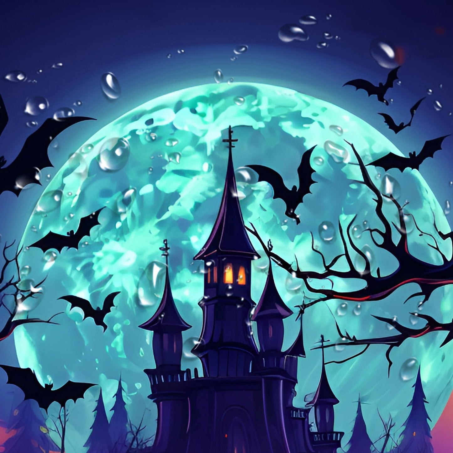 DuriLolly Haunted House Halloween Shower Curtain Scary Black Cat Bats Cemetery Castle Shower Curtains Horror Pumpkins Lantern Full Moon Night Halloween Bathroom Decor Waterproof Fabric 71x71 inch