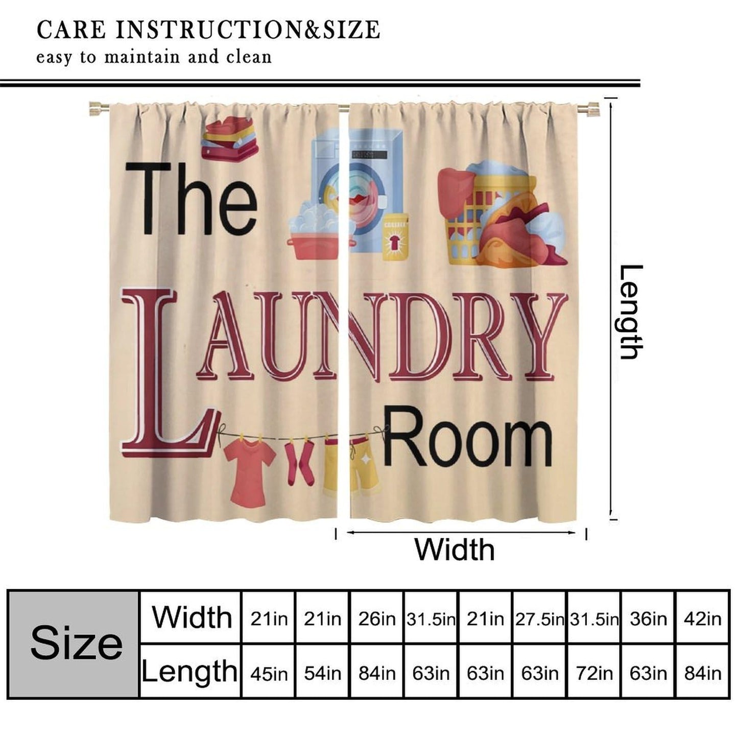 Nsbul Vintage Laundry Room Curtains, Farmhouse Rustic Wash Dry Clothes Quotes Window Drapes Treatments for Kitchen Living Room Bedroom Laundry, 42" W X 45" L(No Blackout)