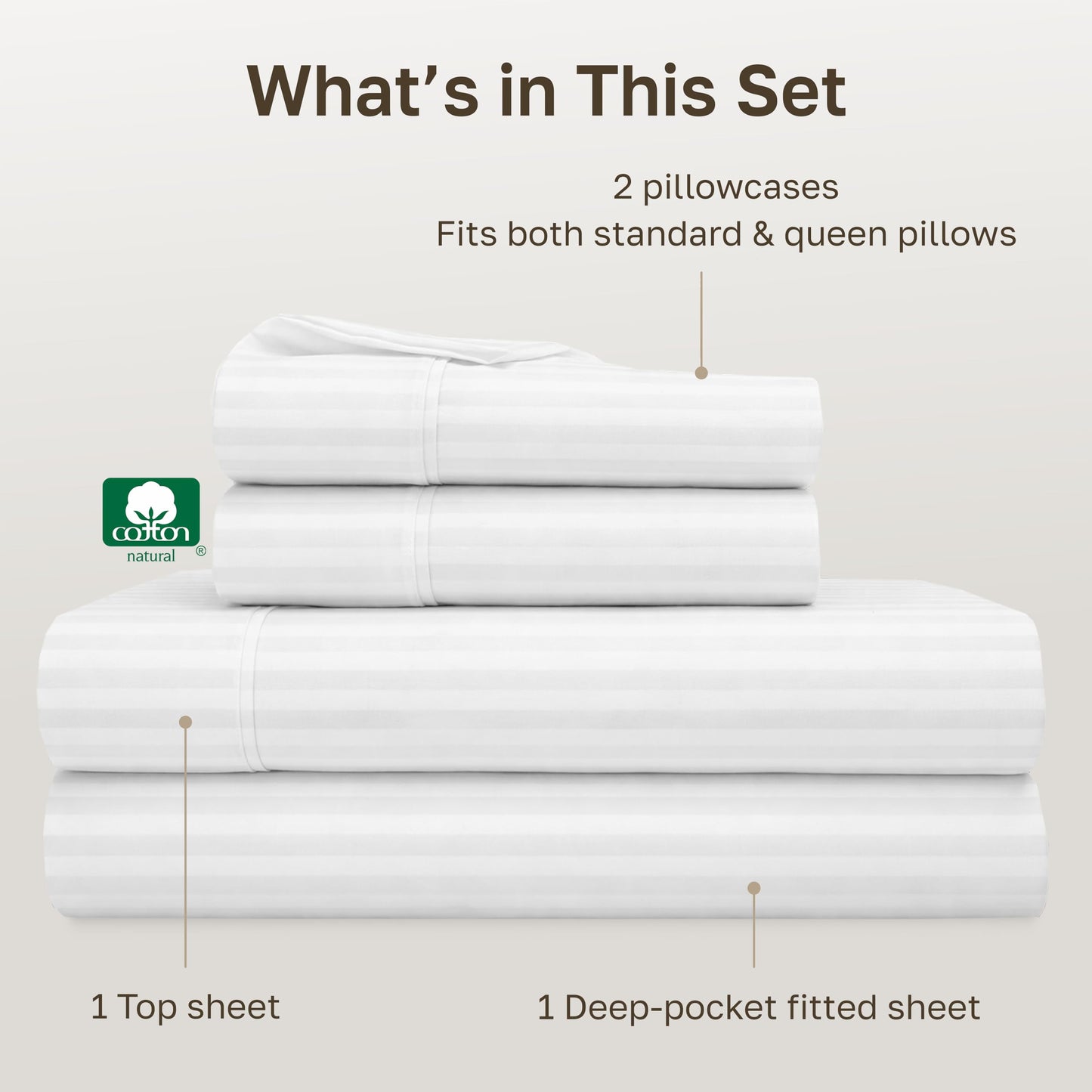California Design Den Soft 100% Cotton Queen Sheet Set, 400 TC Good Housekeeping Award Winner, Silky Smooth Sateen Weave with Deep Pockets, Breathable and Durable Cotton Bedding Set - Striped White