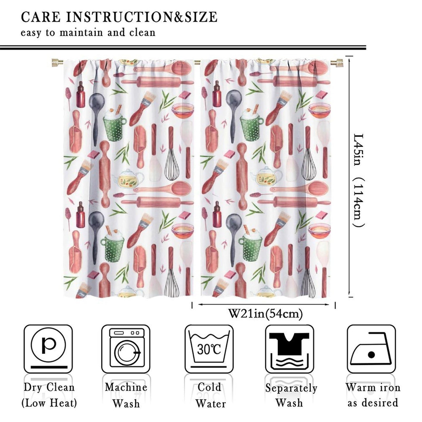 Brebasf Rustic Kitchen Chef Curtains - Abstract Modern Art Cooking Theme Kitchenware Print Window Treatment Room Darkening Blackout Curtains Thermal Insulated Rod Pocket Curtains 2 Panels 45"L x 21"W