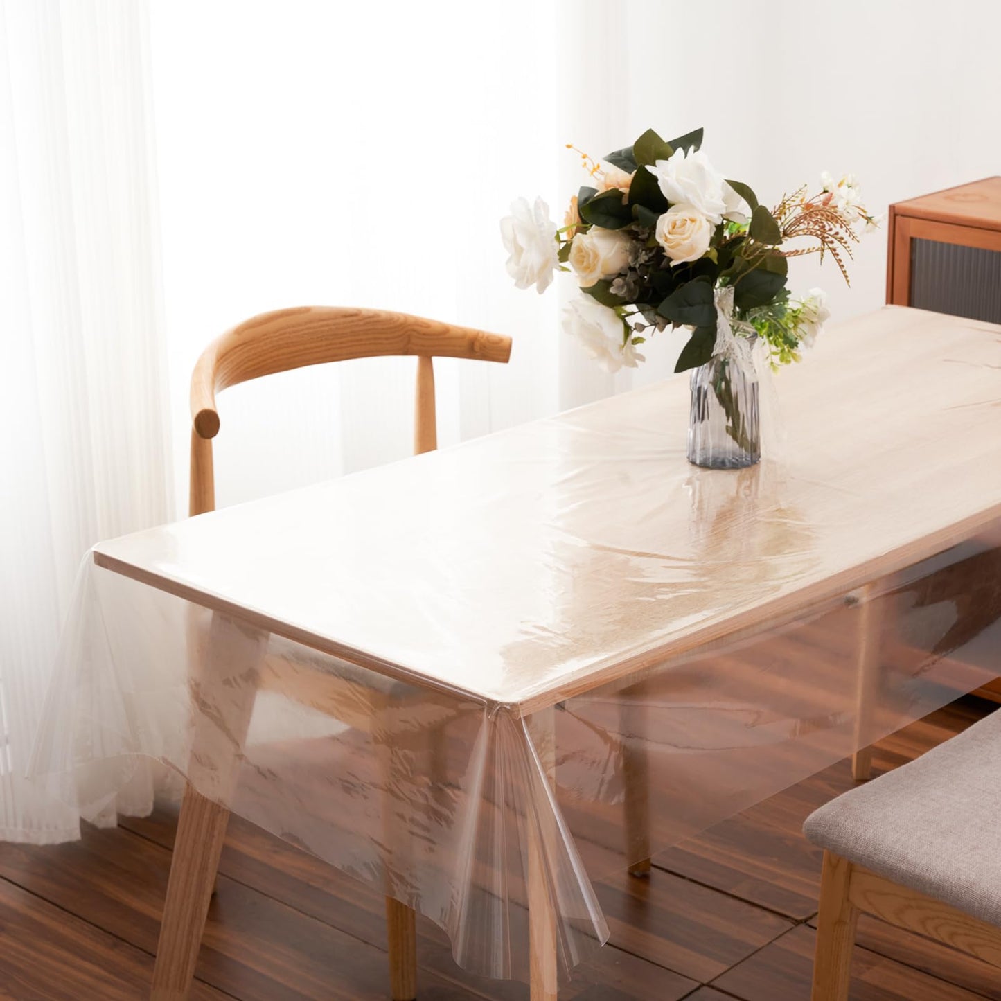 Rawgoodz Clear Plastic Tablecloth Protector Rectangle Square 70x70 inch Waterproof Oilproof Stain Resistant Wipeable Table Cover for Dining Tables
