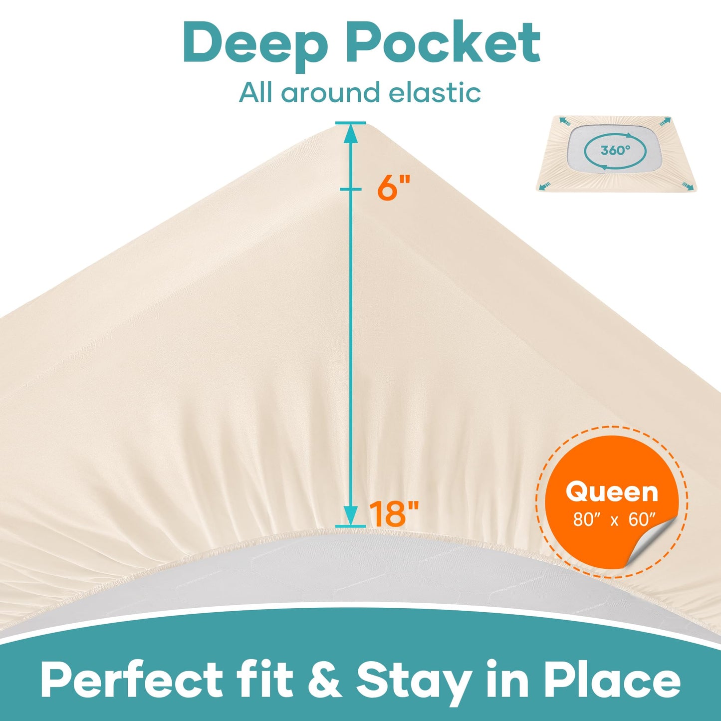 OhGeni 100% Waterproof Mattress Protector, Queen Beige Size, Fitted Sheet with Deep Pockets, 6''-18'', Premium Noiseless Breathable Soft Material, Mattresses Cover for Bed
