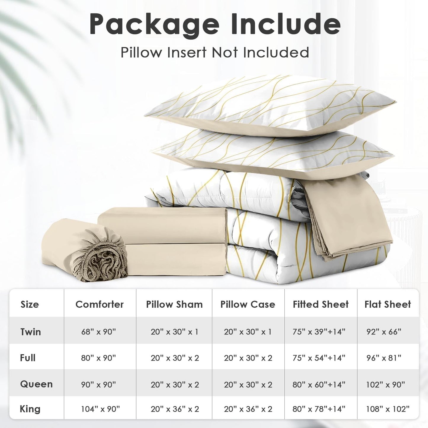 Boewywh Comforter Set Twin Size Gold Abstract Modern 7 Pcs, Bedding for Kids and Adults, Bed Sheet Sets with Fitted Sheet 2 Pillowcases & 2 Shams for Bedroom Bed Decor