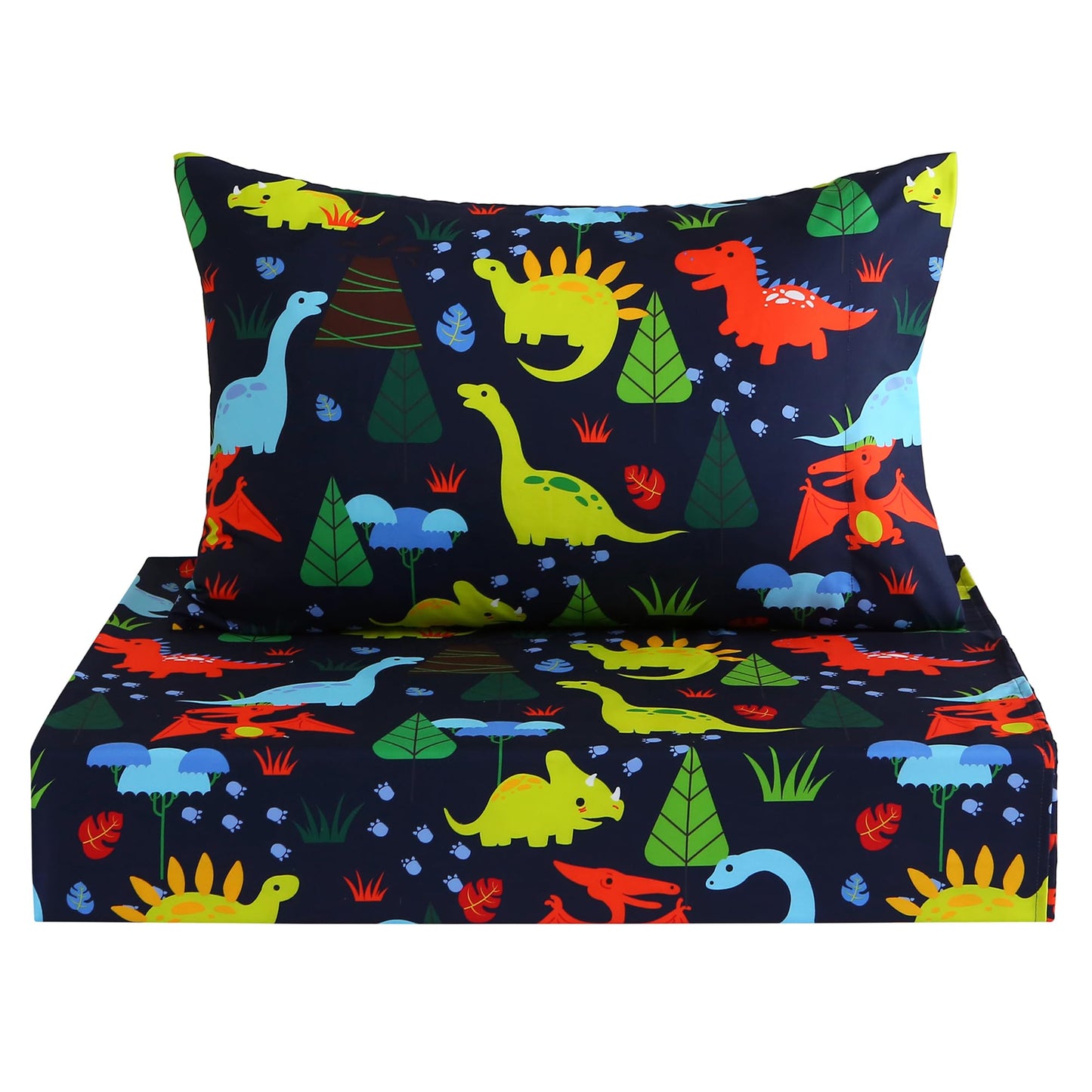 Softan Kids Twin Sheets Set, 3 Piece Dinosaur Bedding Set for Boys, Soft Breathable Microfiber with 15" Deep Pocket, Fitted Flat Sheet & Pillowcase