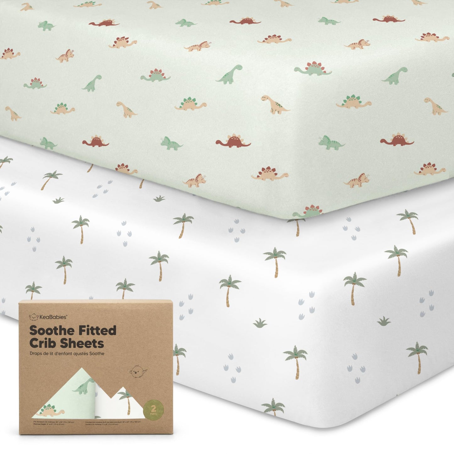 KeaBabies 2-Pack Organic Cotton Crib Sheets for Boys, Girls - 52x28 Fitted Crib Mattress Sheet Neutral, Breathable Cover for Baby Bed Set, Toddler Mattress, Soft & Cute Prints (Roarsome)
