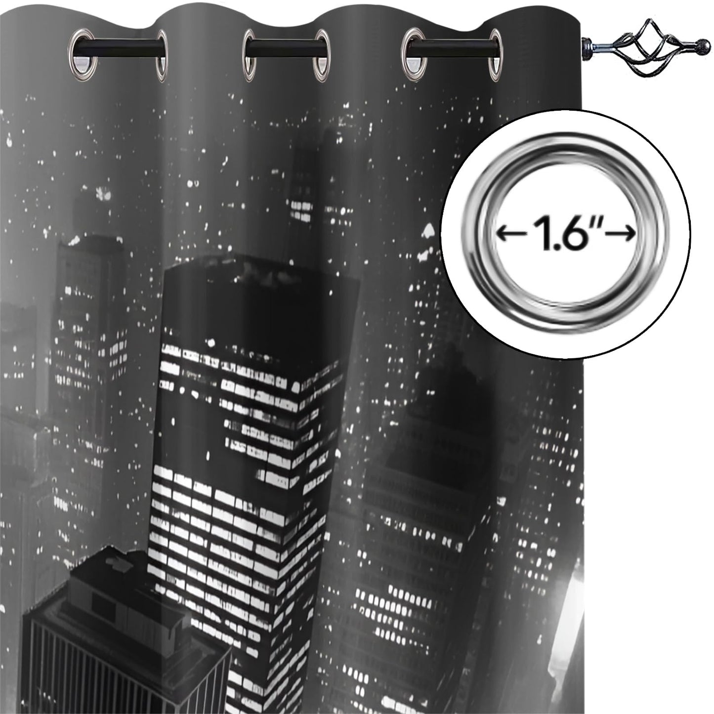 City Night View Blackout Curtains, Black and White Buildings Curtains for Living Room, City Aesthetics Black Out Bedroom Curtain Thermal Insulated Grommet Drapes 2 Panels, for Boys Room 26"W x 63"L x2