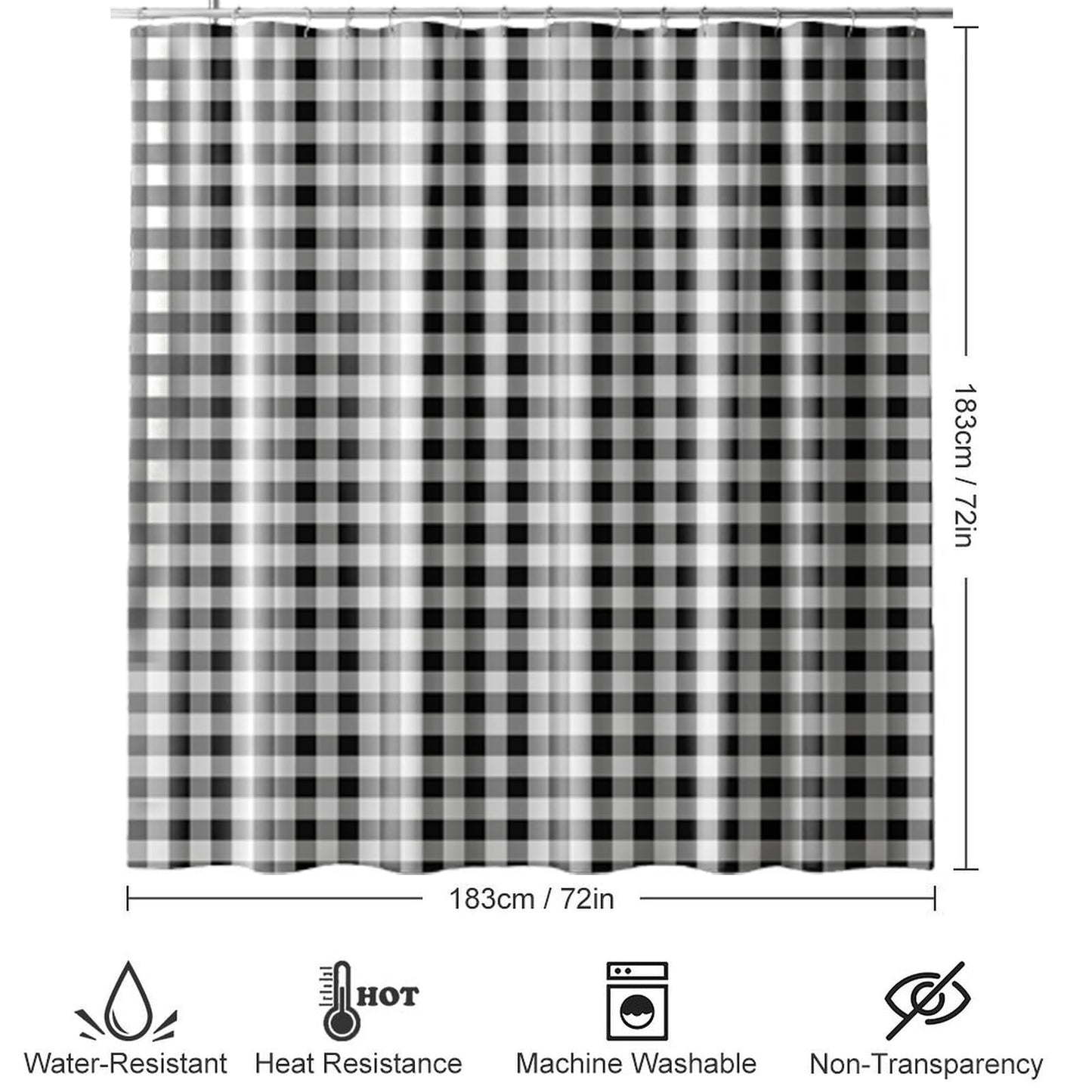 SDIII Black and White Gingham Shower Curtain Set 72x72 Inch Waterproof Microfiber Farmhouse Boho Buffalo Plaid Shower Curtain for Bathroom Decor Checkered