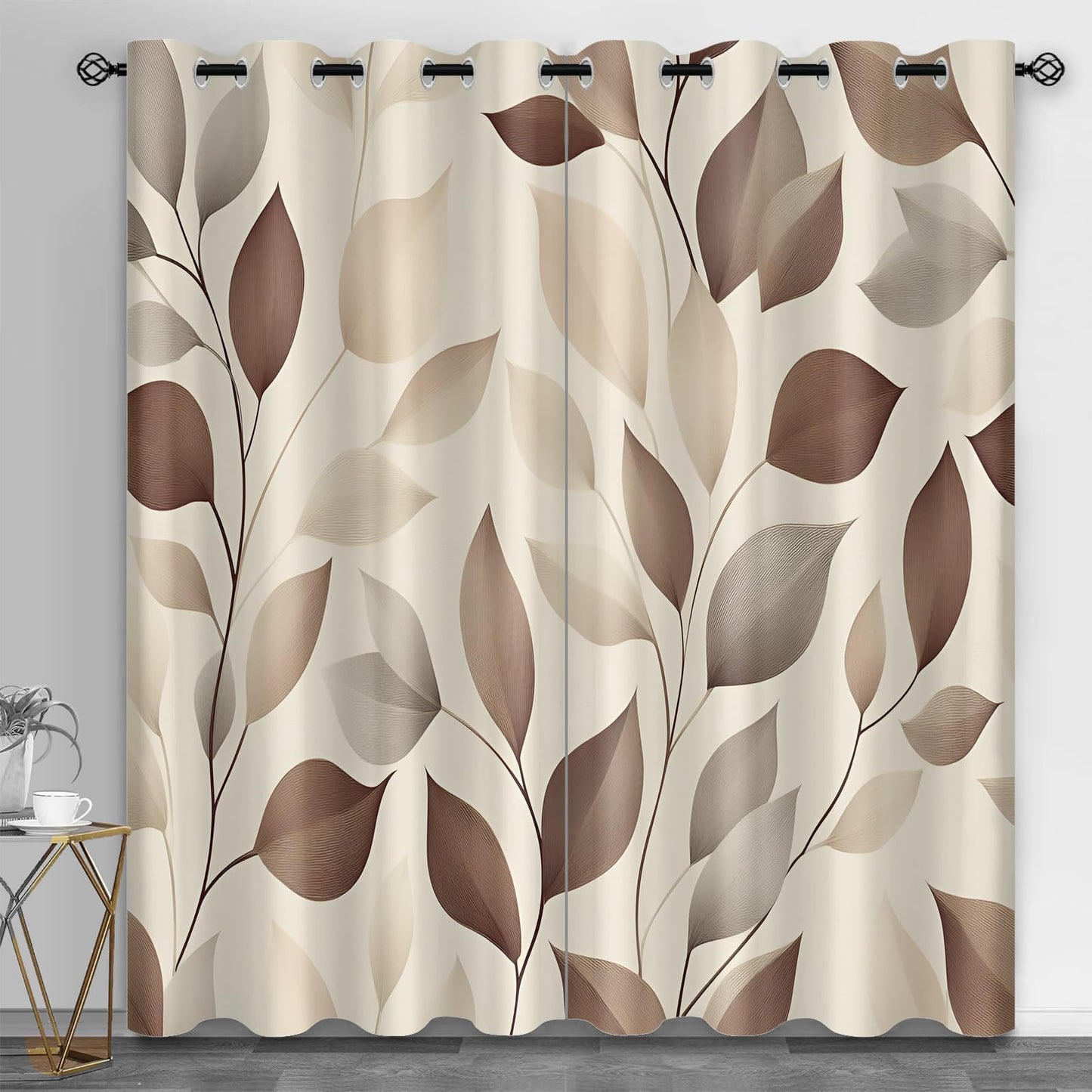 JAXIUOF Botanical Blackout Curtains 63 Inch Long 2 Panels, Leaves Curtain Plants Window Treatments Thermal Insulated Drapes for Bedroom Living Room