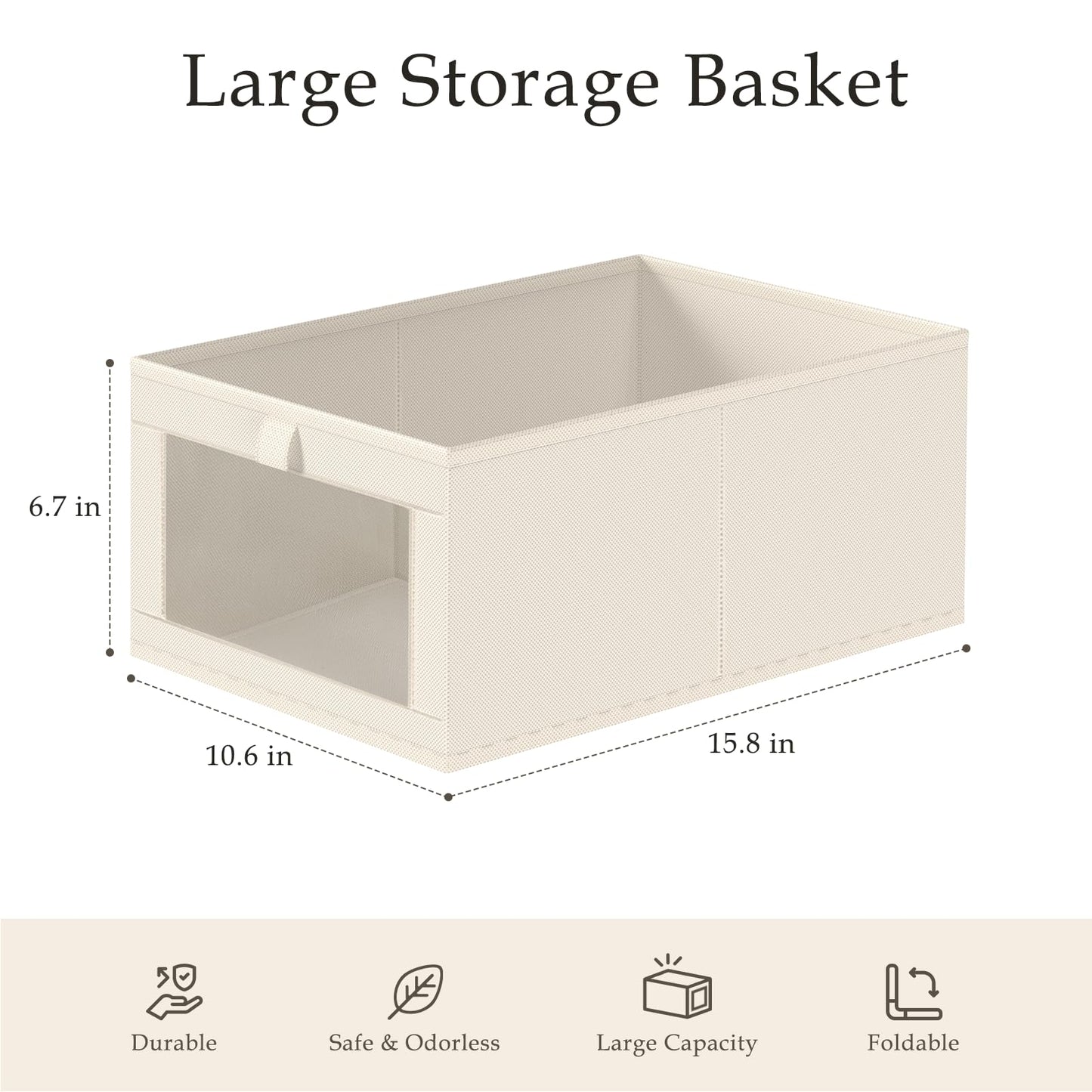 Criusia 6 Pack Linen Closet Organizers and Storage, Large Linen Closet Baskets for Organization, Foldable Storage Containers for Clothing, Towels, Toys, Jeans, Books, Shelves, Beige