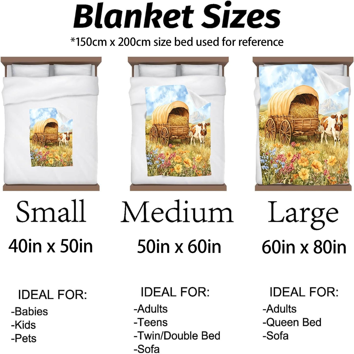 Kibue Cow Blanket, Warm Cozy Flannel Throw with Flower and Country Farm, Soft Lightweight Blankets for Travel, Sofa, Bedroom, Office, Rustic Pastoral Home Decor Gifts for Adults Women 60"×50"